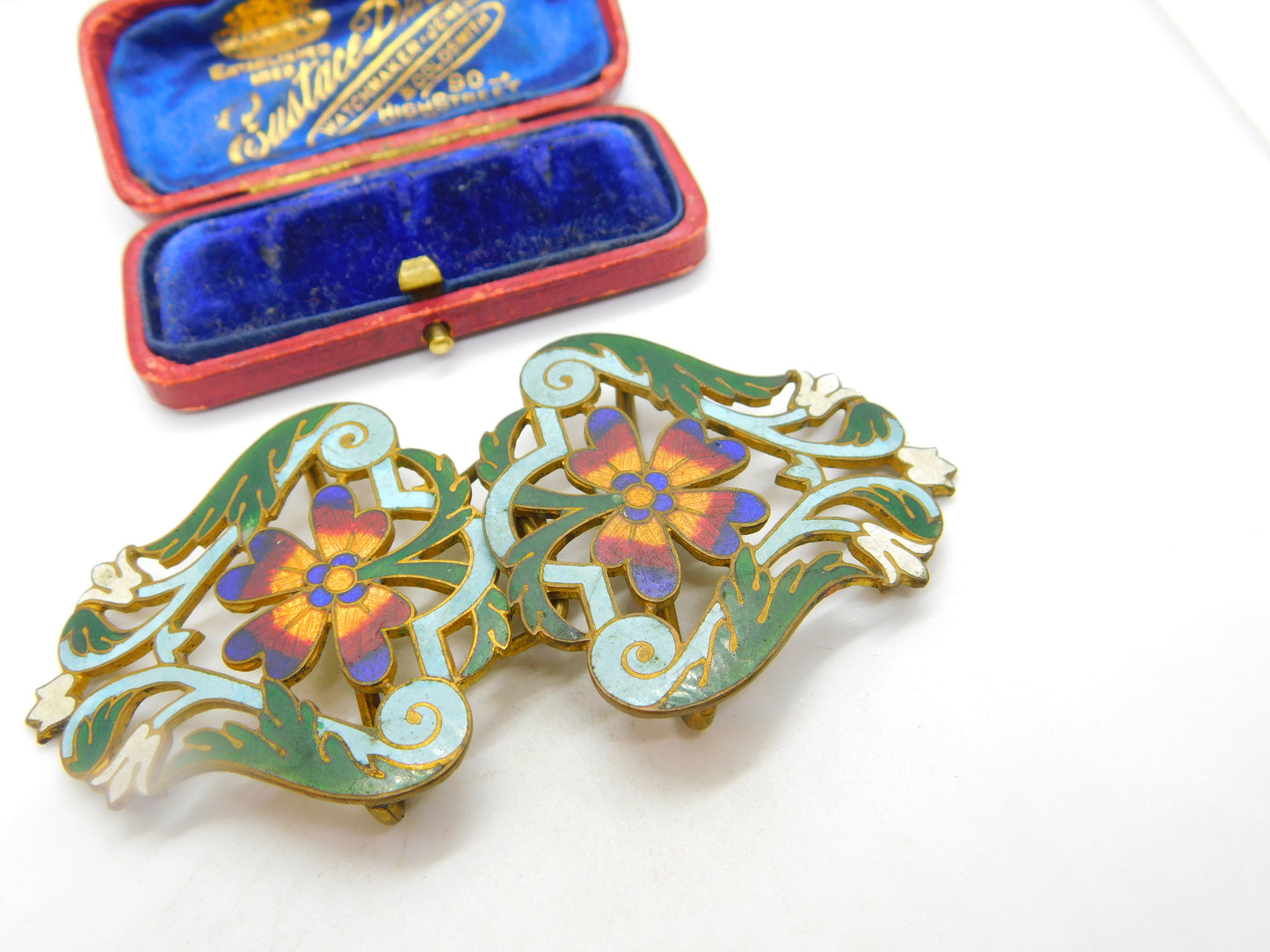 Victorian Art Nouveau Gilt Metal Colourful Enamel Floral Nurses Buckle c1880