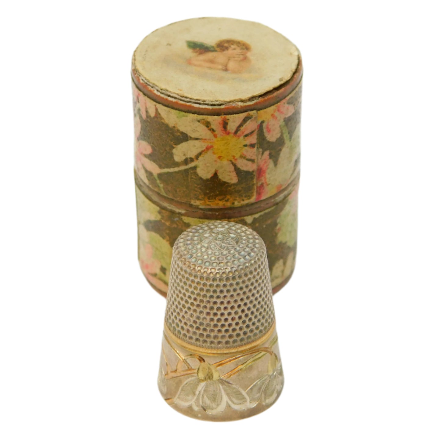 19th Century E Klein u. Cie 800 Silver & Gold Boxed Sewing Thimble Antique c1880