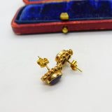 9ct Yellow Gold & Faceted Amethyst Floral Stud Earrings Vintage c1970