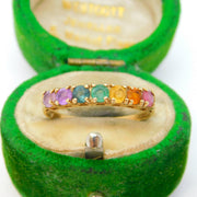 9ct Yellow Gold Seven Gem-Set Colours of Rainbow Ring Vintage 1991 Birmingham