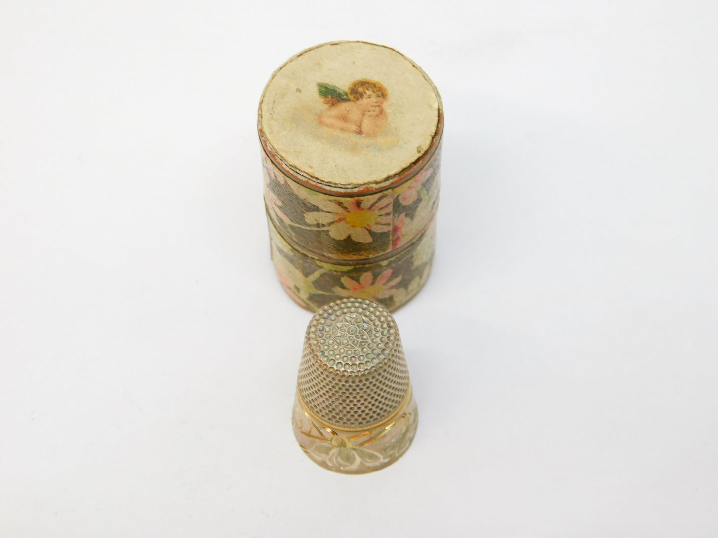 19th Century E Klein u. Cie 800 Silver & Gold Boxed Sewing Thimble Antique c1880