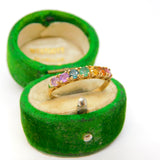 9ct Yellow Gold Seven Gem-Set Colours of Rainbow Ring Vintage 1991 Birmingham