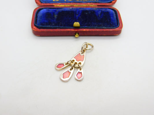 Scottish Ortak Sterling Silver Pink Enamel Drop Pendant Vintage c1980 'MG'