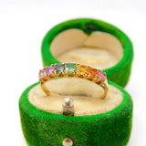 9ct Yellow Gold Seven Gem-Set Colours of Rainbow Ring Vintage 1991 Birmingham