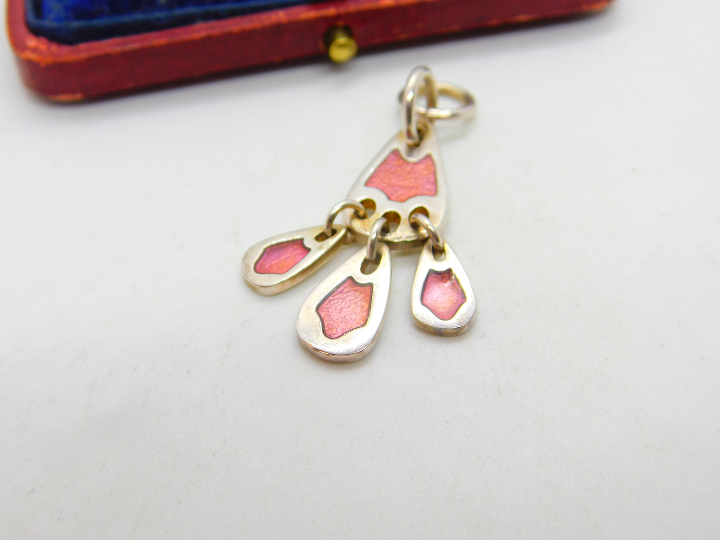 Scottish Ortak Sterling Silver Pink Enamel Drop Pendant Vintage c1980 'MG'