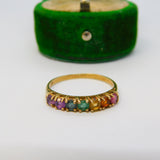 9ct Yellow Gold Seven Gem-Set Colours of Rainbow Ring Vintage 1991 Birmingham