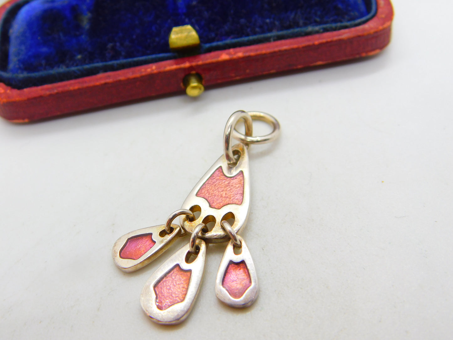 Scottish Ortak Sterling Silver Pink Enamel Drop Pendant Vintage c1980 'MG'