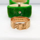 Victorian 9ct Rose Gold Cross Pattern Band Ring Antique 1887 Birmingham