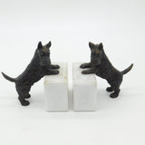 Pair of Cast Bronze & Marble Westie Terrier Dog Bookends Vintage c1970
