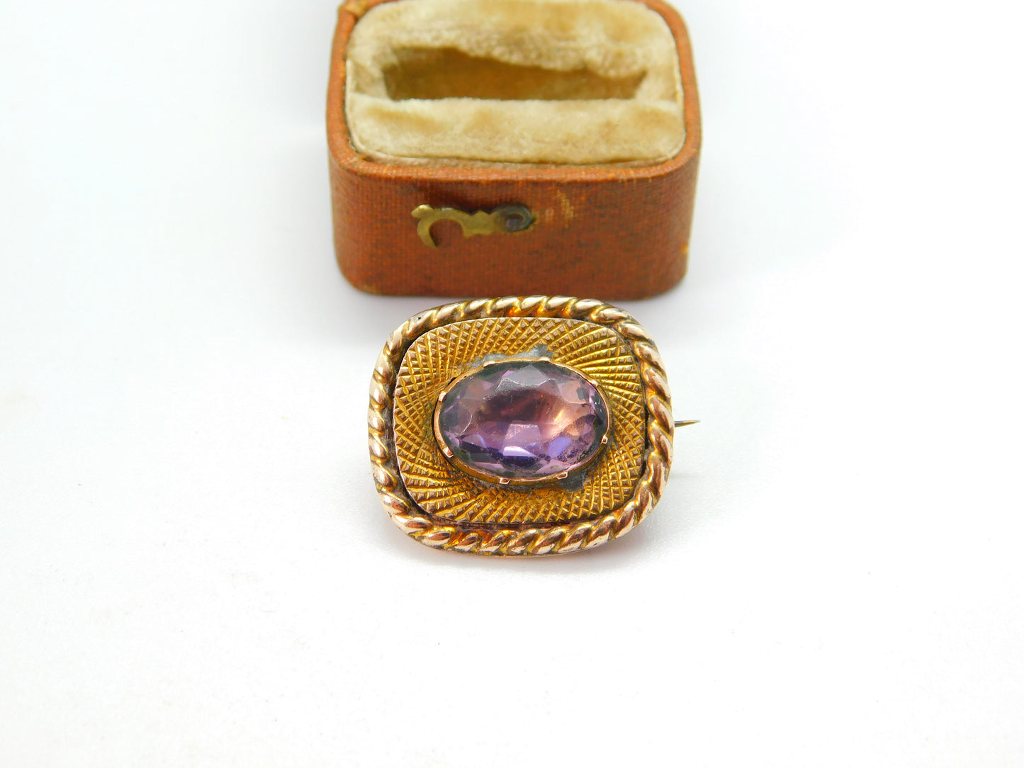 Georgian 9ct Gold & Amethyst Set Sweetheart Brooch c1820 Antique Regency