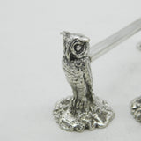 Victorian Pair of Silver Plated Perched Owl Knife Rests Antique c1880 Sheffield