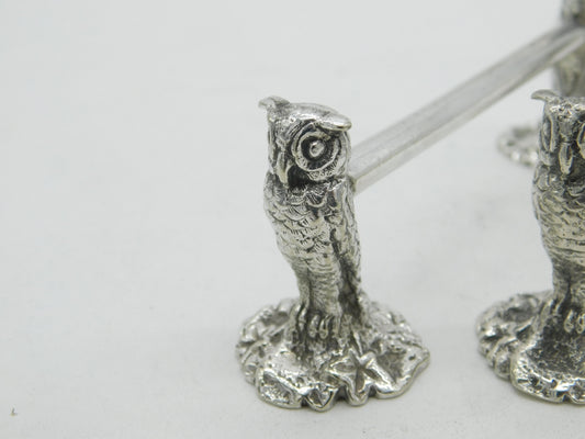 Victorian Pair of Silver Plated Perched Owl Knife Rests Antique c1880 Sheffield