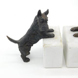 Pair of Cast Bronze & Marble Westie Terrier Dog Bookends Vintage c1970