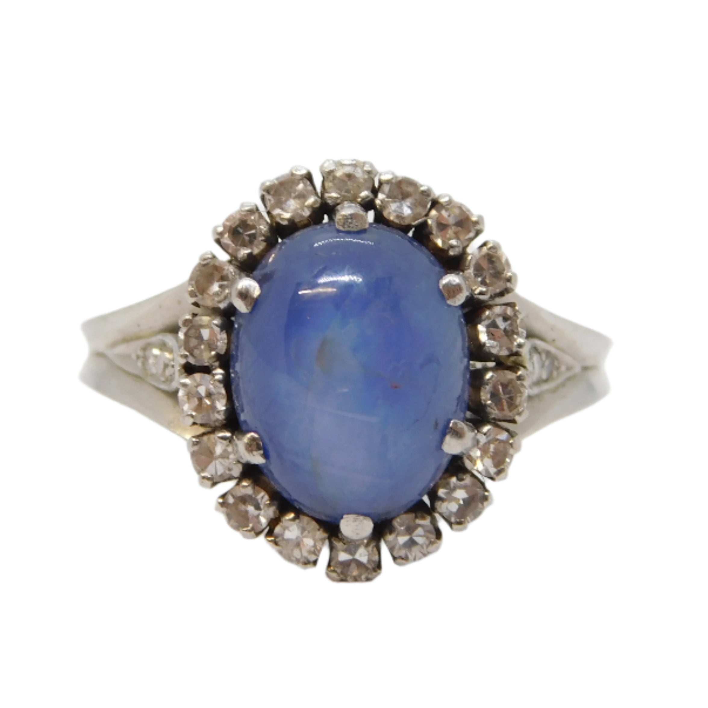 18ct White Gold Star Sapphire Diamond Cluster Ring