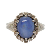 18ct White Gold, 2.5ct Cabochon Star Sapphire & 1 ct Diamond Cluster Ring Vintage
