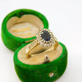 9ct Yellow Gold, 0.4ct Sapphire & Diamond Cluster Ring Vintage 1988 London