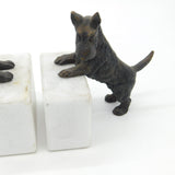 Pair of Cast Bronze & Marble Westie Terrier Dog Bookends Vintage c1970