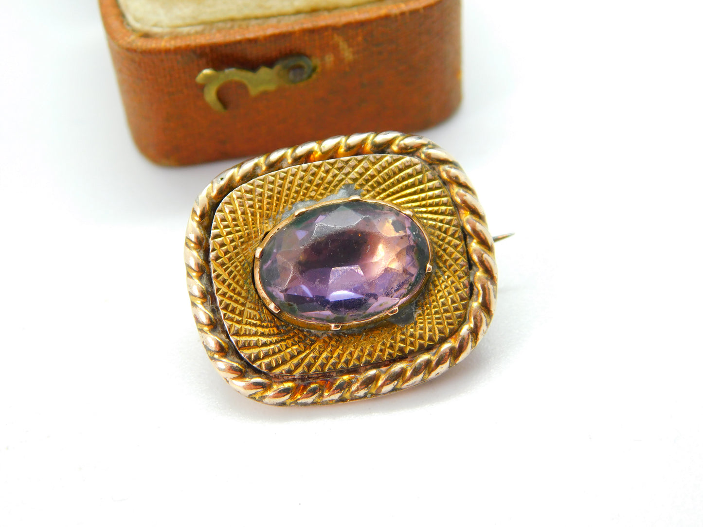 Georgian 9ct Gold & Amethyst Set Sweetheart Brooch c1820 Antique Regency