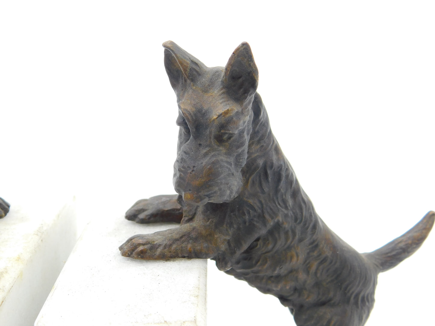 Pair of Cast Bronze & Marble Westie Terrier Dog Bookends Vintage c1970