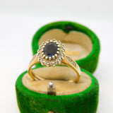 9ct Yellow Gold, 0.4ct Sapphire & Diamond Cluster Ring Vintage 1988 London