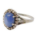 18ct White Gold, 2.5ct Cabochon Star Sapphire & 1 ct Diamond Cluster Ring Vintage