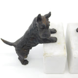 Pair of Cast Bronze & Marble Westie Terrier Dog Bookends Vintage c1970