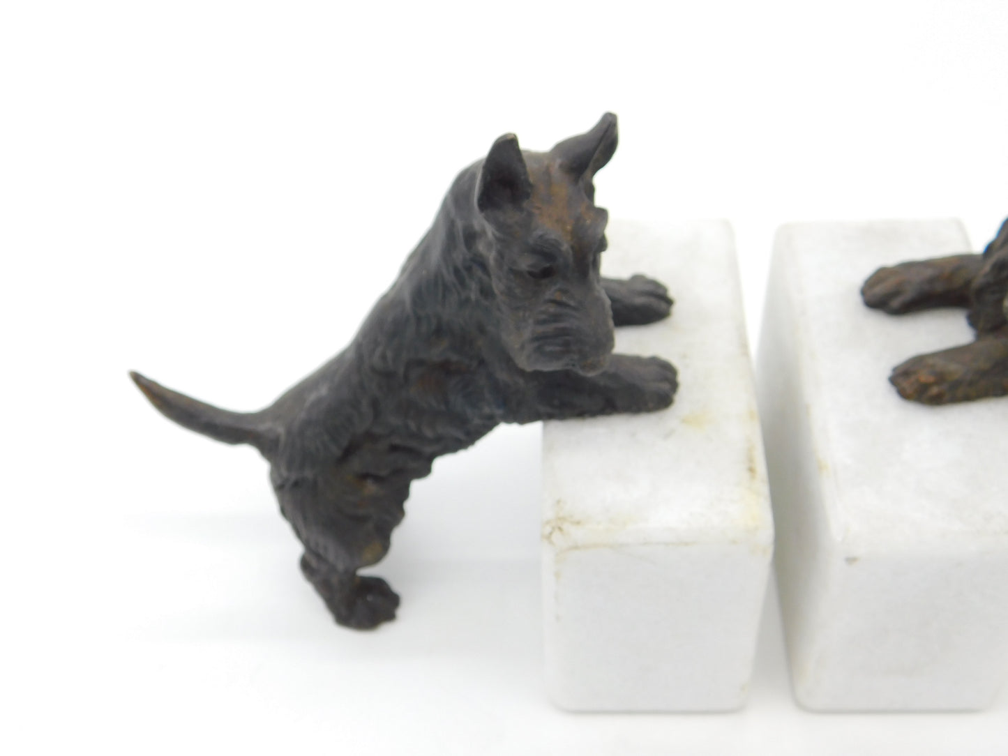 Pair of Cast Bronze & Marble Westie Terrier Dog Bookends Vintage c1970