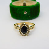 9ct Yellow Gold, 0.4ct Sapphire & Diamond Cluster Ring Vintage 1988 London