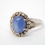 18ct White Gold, 2.5ct Cabochon Star Sapphire & 1 ct Diamond Cluster Ring Vintage