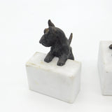 Pair of Cast Bronze & Marble Westie Terrier Dog Bookends Vintage c1970