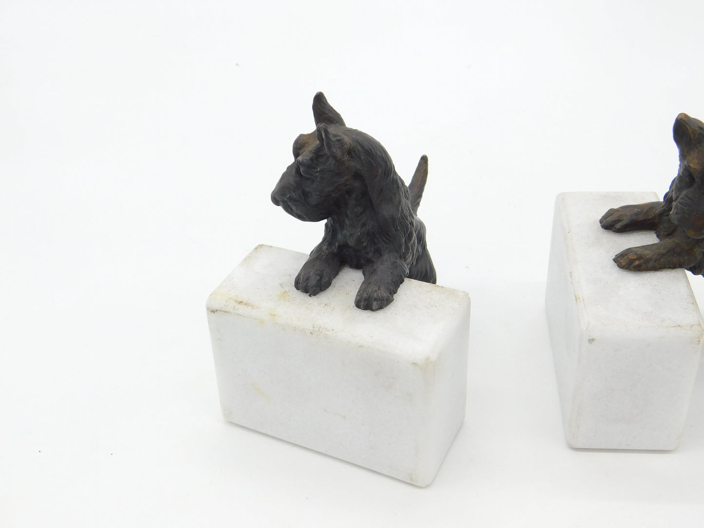 Pair of Cast Bronze & Marble Westie Terrier Dog Bookends Vintage c1970