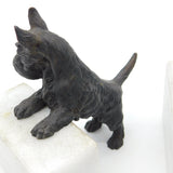 Pair of Cast Bronze & Marble Westie Terrier Dog Bookends Vintage c1970
