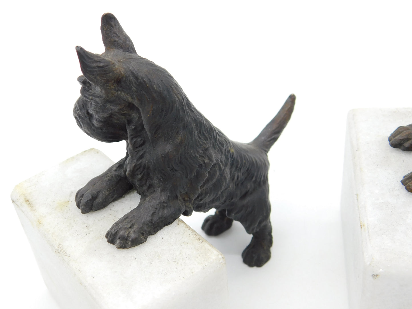 Pair of Cast Bronze & Marble Westie Terrier Dog Bookends Vintage c1970