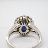 18ct White Gold, 2.5ct Cabochon Star Sapphire & 1 ct Diamond Cluster Ring Vintage