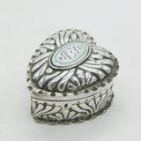 Victorian Sterling Silver Enamel Heart Shape Trinket Box 1888 London Antique