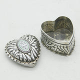 Victorian Sterling Silver Enamel Heart Shape Trinket Box 1888 London Antique