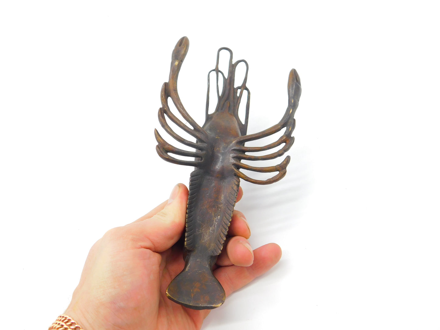 Victorian Revival Cast Bronze Crayfish Sculpture Figurine Vintage c1980