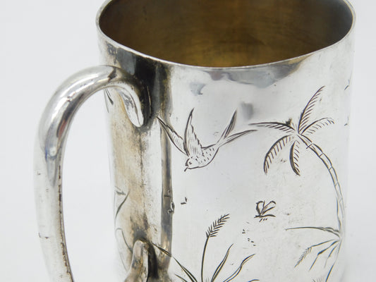 Victorian Sterling Silver Aesthetic Movement Christening Mug Antique c1860