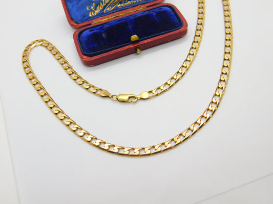 9ct Yellow Gold Diamond Cut Curb Link Chain Necklace 18" Length Vintage c1980