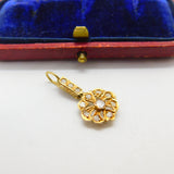 Early Victorian 18ct Gold & Old-Mine Cut Diamond Floral Drop Pendant Antique