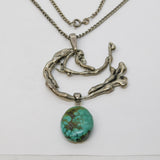 Austro-Hungarian Style Sterling Silver, Raw Turquoise Abstract Pendant Necklace