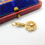 Early Victorian 18ct Gold & Old-Mine Cut Diamond Floral Drop Pendant Antique