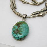 Austro-Hungarian Style Sterling Silver, Raw Turquoise Abstract Pendant Necklace