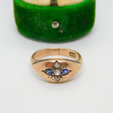 Victorian 9ct Gold, Sapphire & Old-Cut Diamond Boat Ring Antique c1890