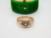 Victorian 9ct Gold, Sapphire & Old-Cut Diamond Boat Ring Antique c1890