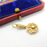 Early Victorian 18ct Gold & Old-Mine Cut Diamond Floral Drop Pendant Antique