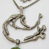 Austro-Hungarian Style Sterling Silver, Raw Turquoise Abstract Pendant Necklace