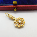 Early Victorian 18ct Gold & Old-Mine Cut Diamond Floral Drop Pendant Antique