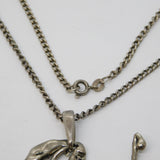 Austro-Hungarian Style Sterling Silver, Raw Turquoise Abstract Pendant Necklace