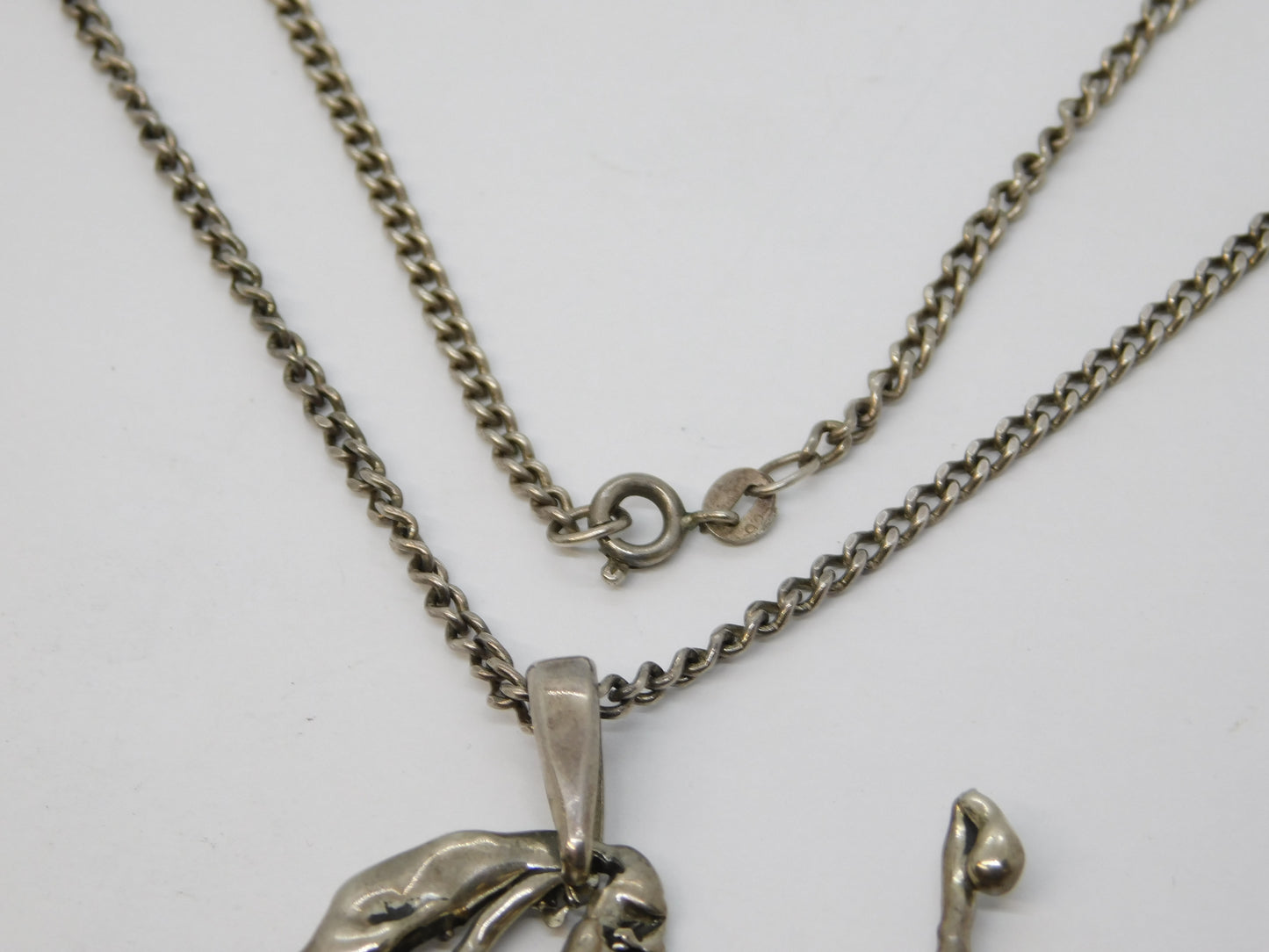 Austro-Hungarian Style Sterling Silver, Raw Turquoise Abstract Pendant Necklace